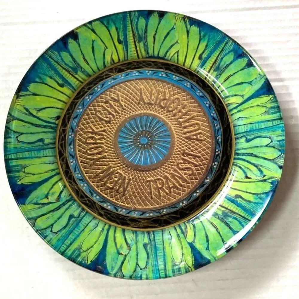 DURWIN RICE Artist Signed Glass Decoupage New York Transit Plate 8 inch